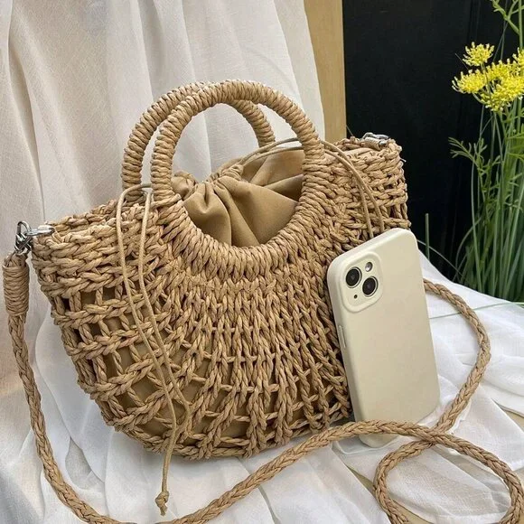 Khaki Casual Women's Half-Moon Hollow Out Handbag - Picture 3 of 7